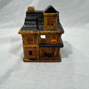 Vintage Ceramic Halloween‎ Haunted House Pumpkin Ghost Black Cat Figurine Taiwan